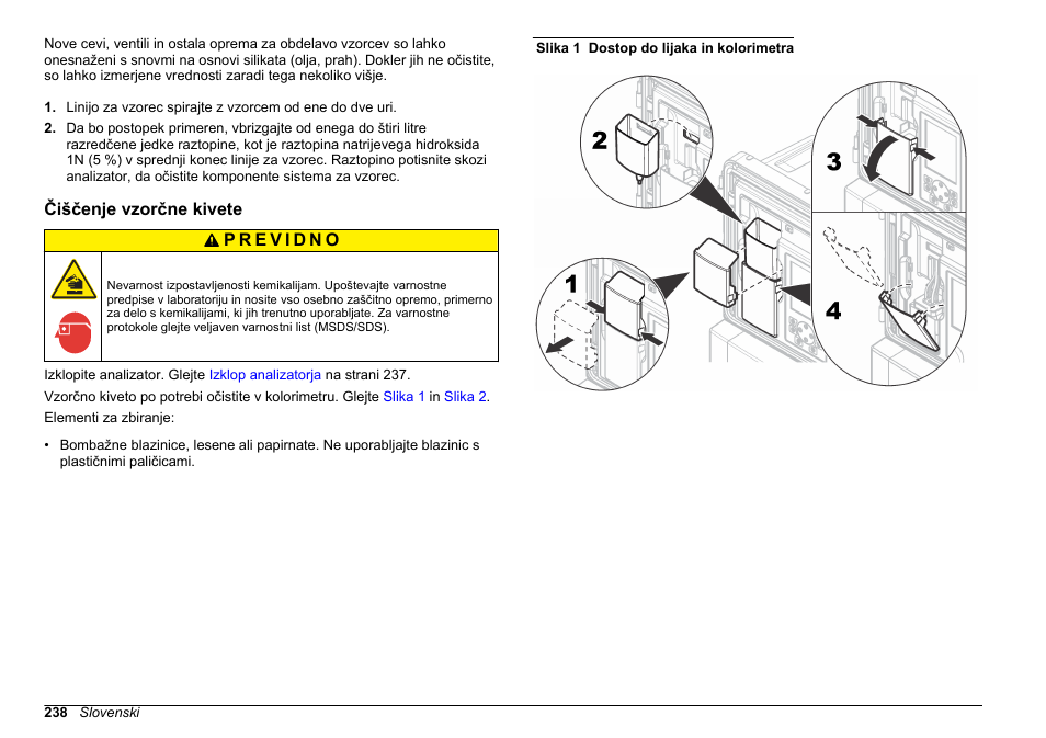 Čiščenje vzorčne kivete | Hach-Lange HACH 5500 sc Maintenance and Troubleshooting User Manual | Page 238 / 286
