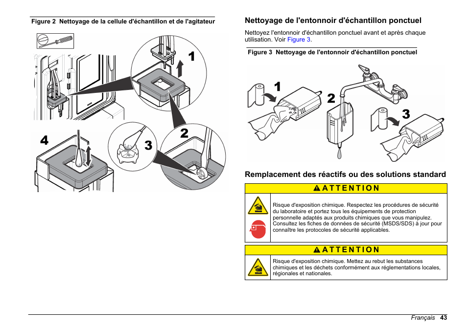 Nettoyage de l'entonnoir d'échantillon ponctuel, Remplacement des réactifs, Ou des solutions standard | Remplacement, Des réactifs ou des solutions standard, Et la, Figure 2 | Hach-Lange HACH 5500 sc Maintenance and Troubleshooting User Manual | Page 43 / 286