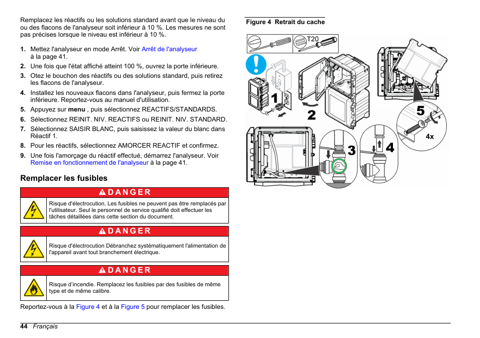 Remplacer les fusibles | Hach-Lange HACH 5500 sc Maintenance and Troubleshooting User Manual | Page 44 / 286