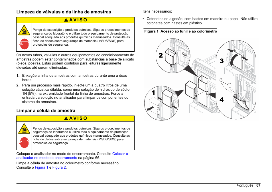 Limpeza de válvulas e da linha de amostras, Limpar a célula de amostra | Hach-Lange HACH 5500 sc Maintenance and Troubleshooting User Manual | Page 67 / 286