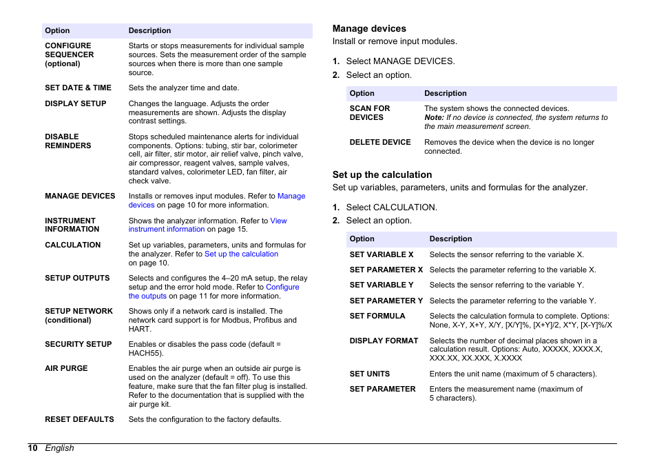 Manage devices, Set up the calculation, Refer to | Hach-Lange HACH 5500 sc PO43-HR Operations User Manual | Page 10 / 390