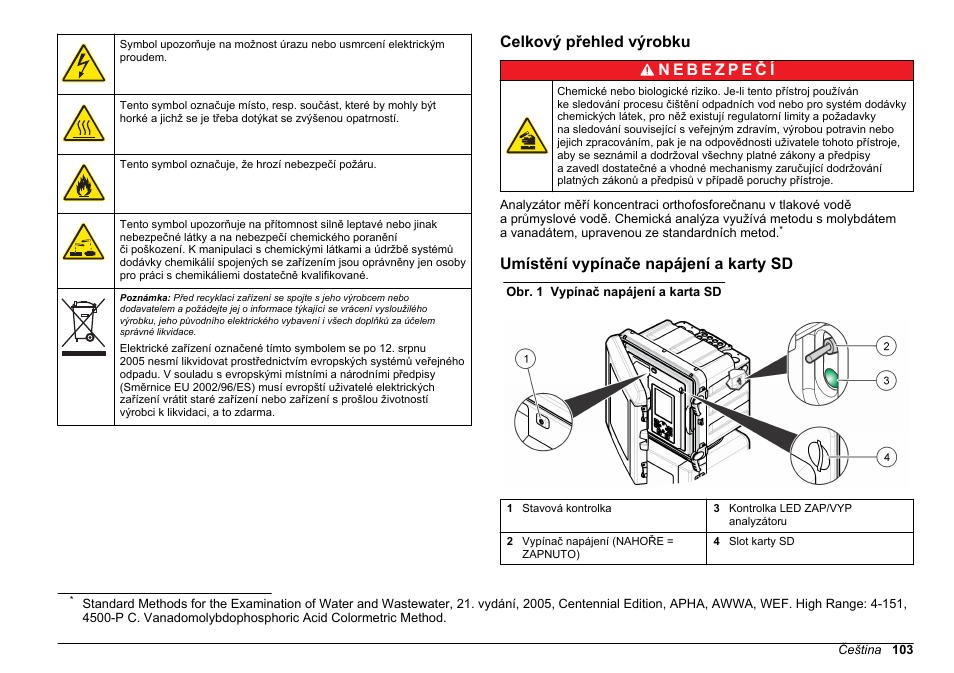 Celkový přehled výrobku, Umístění vypínače napájení a karty sd | Hach-Lange HACH 5500 sc PO43-HR Operations User Manual | Page 103 / 390