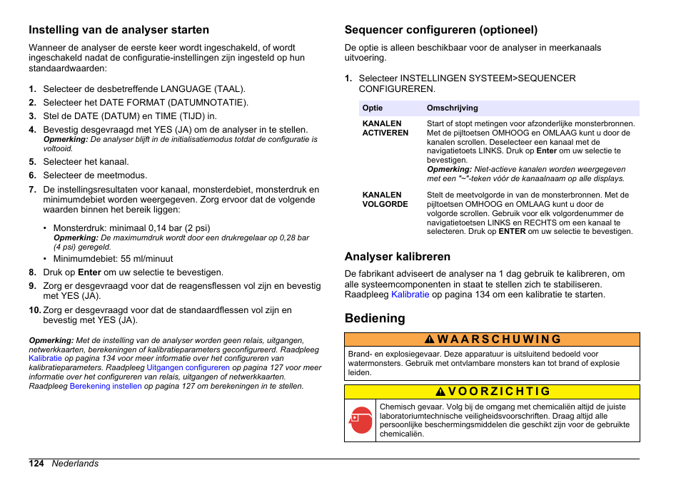 Instelling van de analyser starten, Sequencer configureren (optioneel), Analyser kalibreren | Bediening | Hach-Lange HACH 5500 sc PO43-HR Operations User Manual | Page 124 / 390