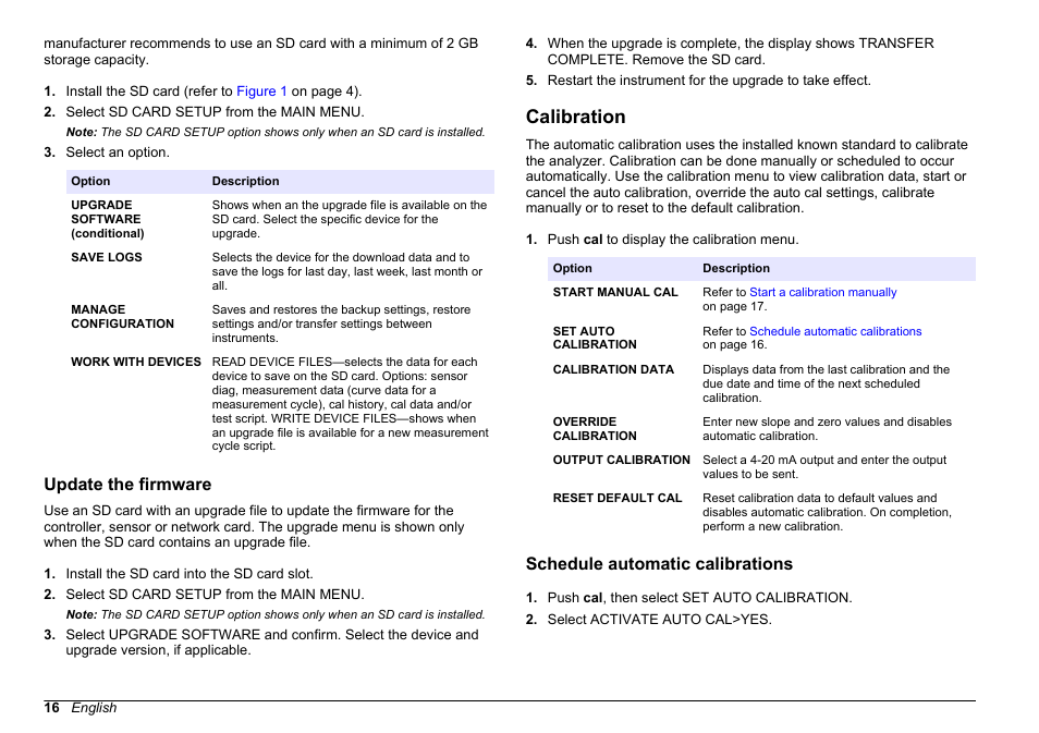 Update the firmware, Calibration, Schedule automatic calibrations | Hach-Lange HACH 5500 sc PO43-HR Operations User Manual | Page 16 / 390