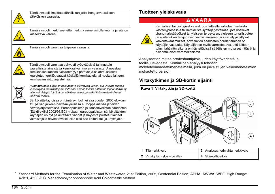 Tuotteen yleiskuvaus, Virtakytkimen ja sd-kortin sijainti | Hach-Lange HACH 5500 sc PO43-HR Operations User Manual | Page 184 / 390