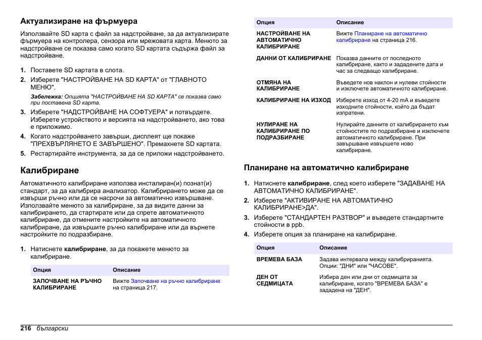 Актуализиране на фърмуера, Калибриране, Планиране на автоматично калибриране | Компоненти. вижте | Hach-Lange HACH 5500 sc PO43-HR Operations User Manual | Page 216 / 390
