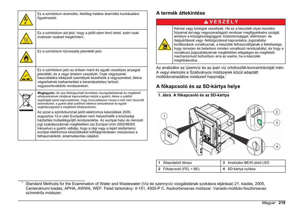 A termék áttekintése, A főkapcsoló és az sd-kártya helye | Hach-Lange HACH 5500 sc PO43-HR Operations User Manual | Page 219 / 390