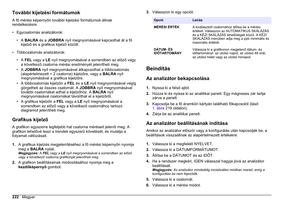 További kijelzési formátumok, Grafikus kijelző, Beindítás | Az analizátor bekapcsolása, Az analizátor beállításának indítása | Hach-Lange HACH 5500 sc PO43-HR Operations User Manual | Page 222 / 390