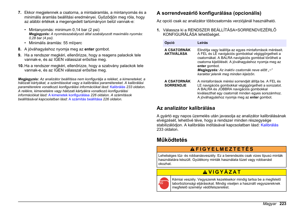 A sorrendvezérlő konfigurálása (opcionális), Az analizátor kalibrálása, Működtetés | 223 oldalon | Hach-Lange HACH 5500 sc PO43-HR Operations User Manual | Page 223 / 390