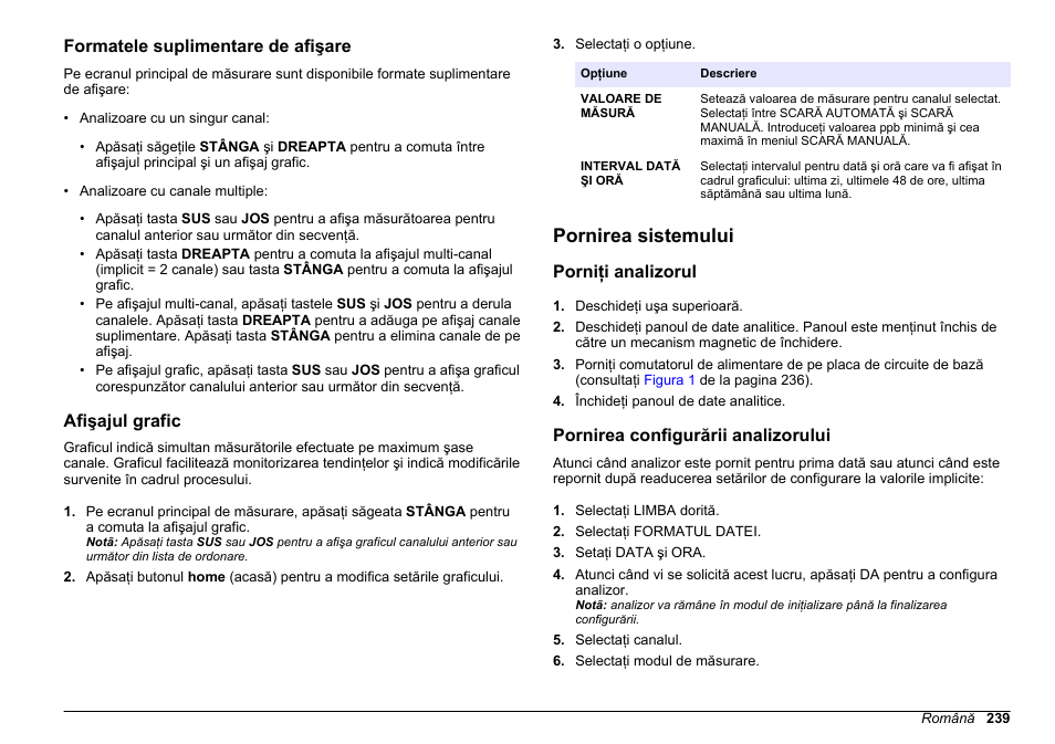 Formatele suplimentare de afişare, Afişajul grafic, Pornirea sistemului | Porniţi analizorul, Pornirea configurării analizorului | Hach-Lange HACH 5500 sc PO43-HR Operations User Manual | Page 239 / 390