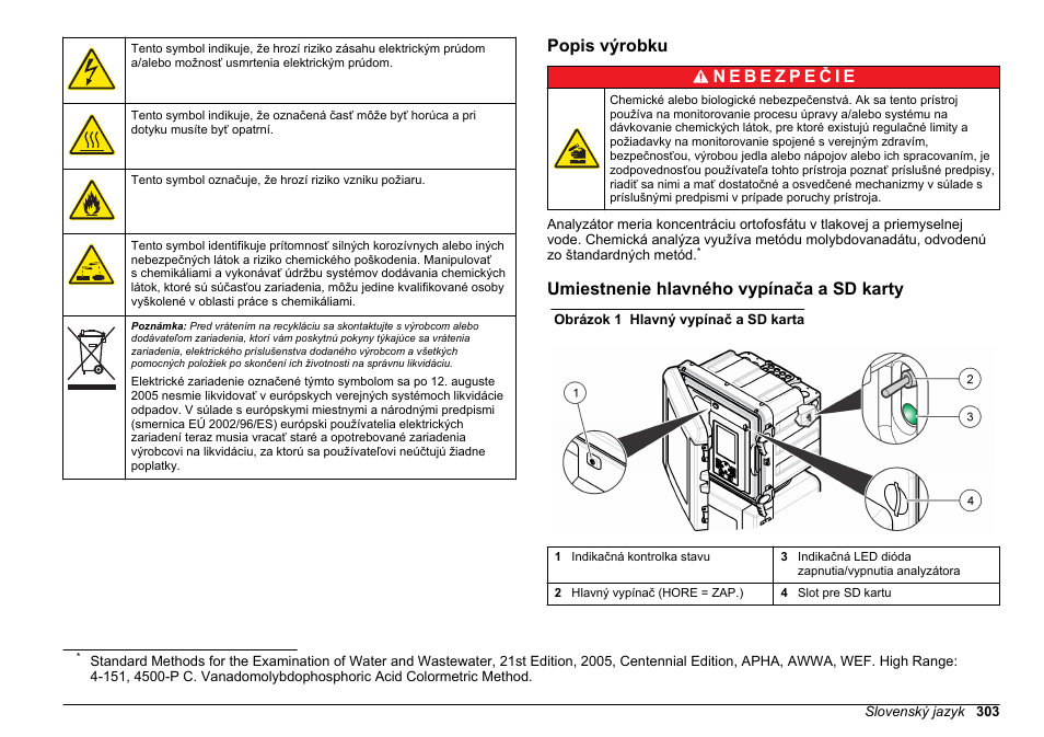 Popis výrobku, Umiestnenie hlavného vypínača a sd karty | Hach-Lange HACH 5500 sc PO43-HR Operations User Manual | Page 303 / 390