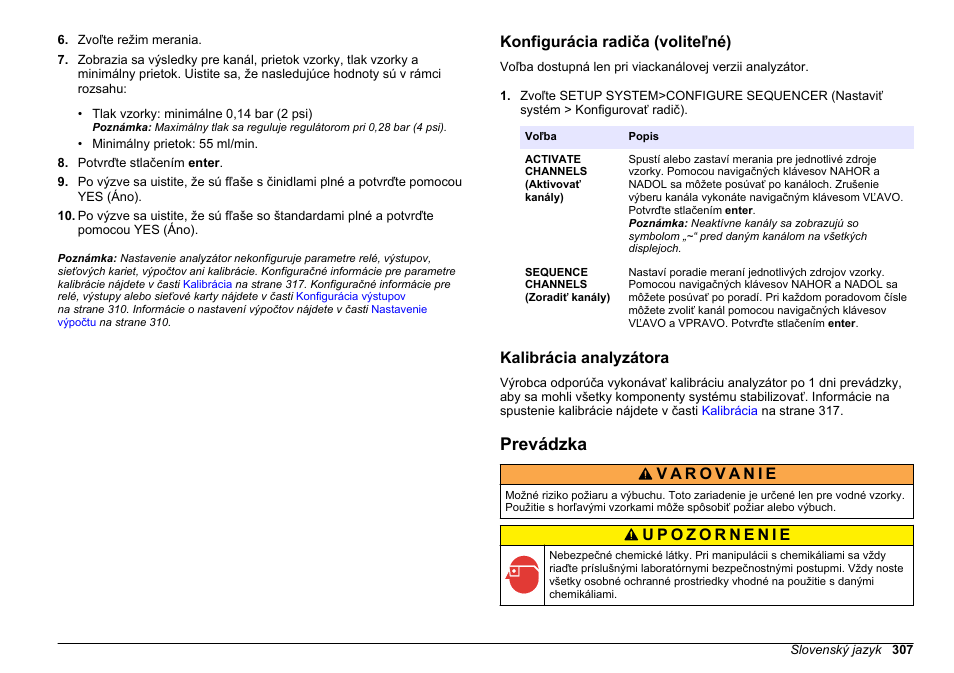 Konfigurácia radiča (voliteľné), Kalibrácia analyzátora, Prevádzka | Na strane 307 | Hach-Lange HACH 5500 sc PO43-HR Operations User Manual | Page 307 / 390