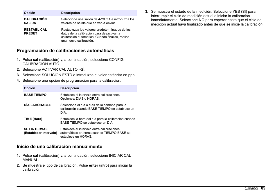 Programación de calibraciones automáticas, Inicio de una calibración manualmente, Programación de calibraciones | Automáticas | Hach-Lange HACH 5500 sc PO43-HR Operations User Manual | Page 85 / 390