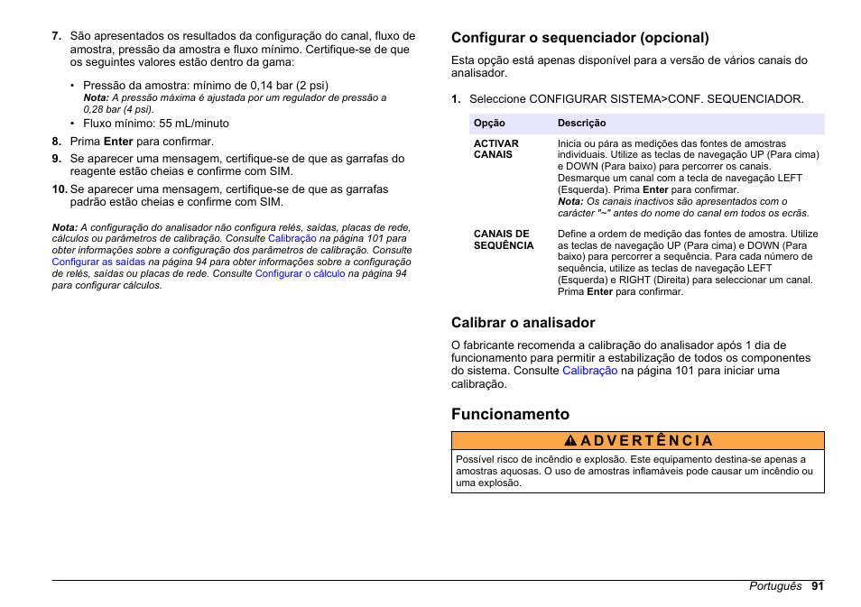 Configurar o sequenciador (opcional), Calibrar o analisador, Funcionamento | Hach-Lange HACH 5500 sc PO43-HR Operations User Manual | Page 91 / 390