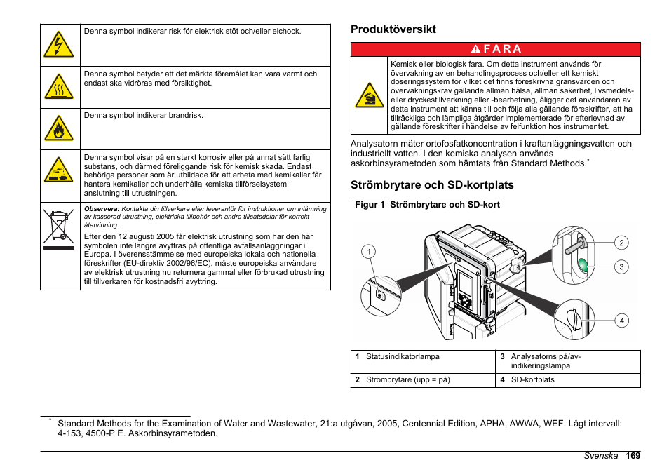 Produktöversikt, Strömbrytare och sd-kortplats | Hach-Lange HACH 5500 sc PO43-LR Operations User Manual | Page 169 / 392