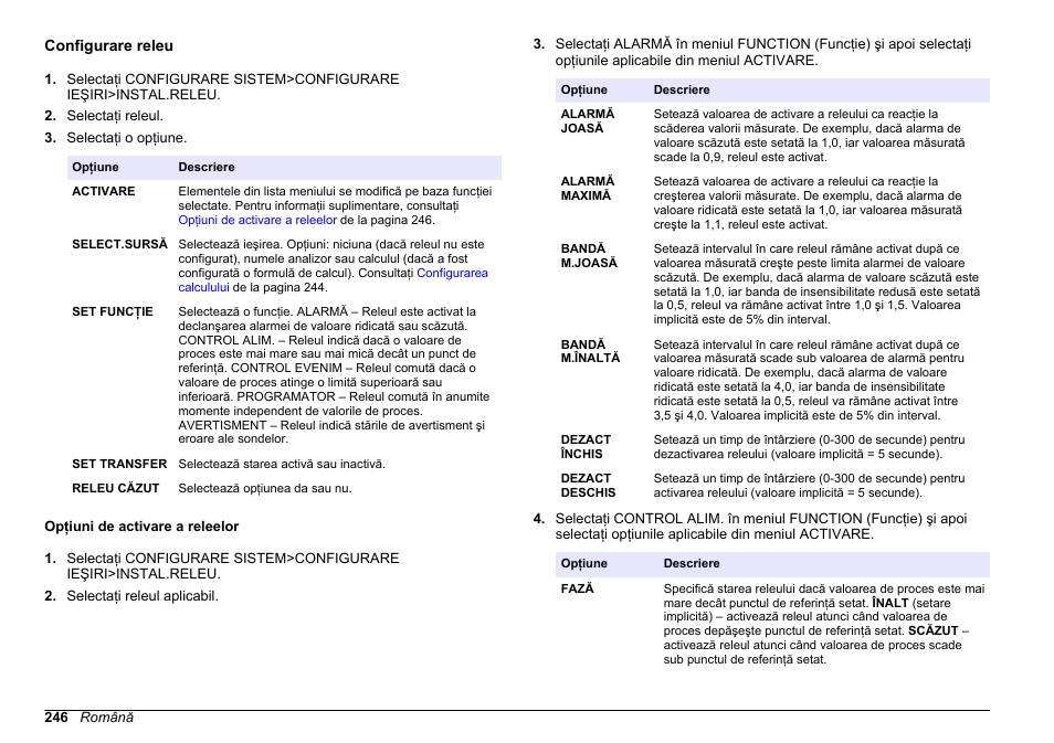 Configurare releu, Opţiuni de activare a releelor | Hach-Lange HACH 5500 sc PO43-LR Operations User Manual | Page 246 / 392