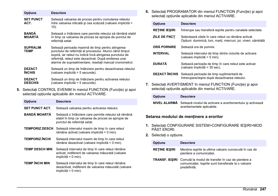 Setarea modului de menţinere a erorilor, 23,0 ma (implicit: 4,000). consultaţi, Setarea modului | De menţinere a erorilor | Hach-Lange HACH 5500 sc PO43-LR Operations User Manual | Page 247 / 392