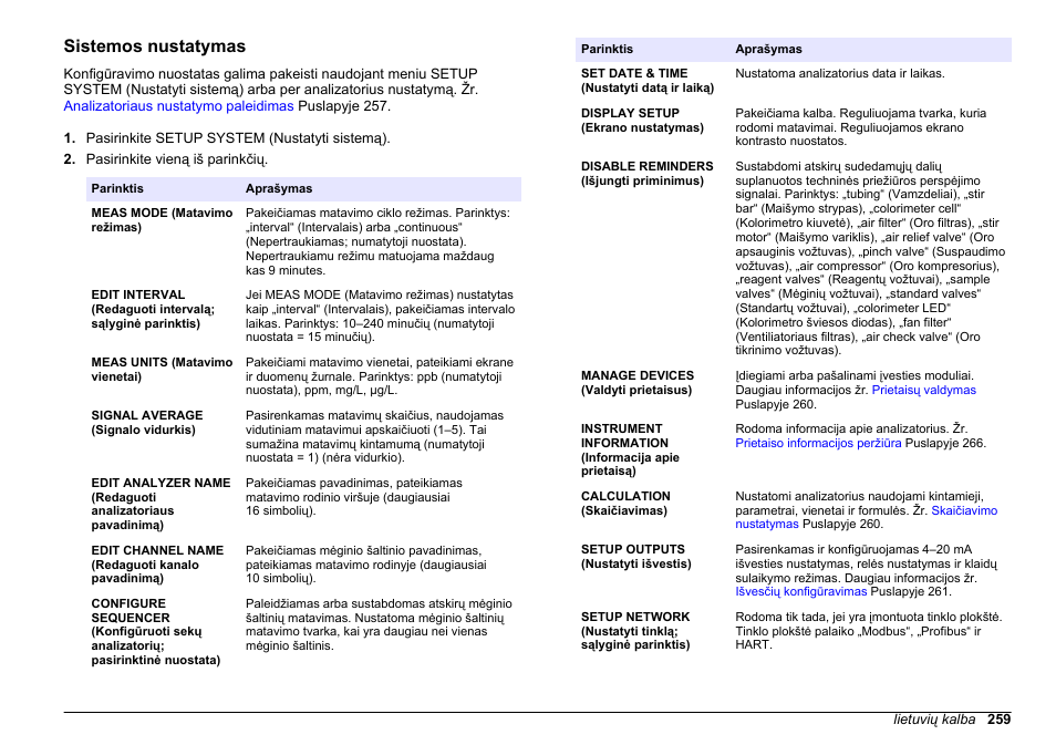 Sistemos nustatymas | Hach-Lange HACH 5500 sc PO43-LR Operations User Manual | Page 259 / 392