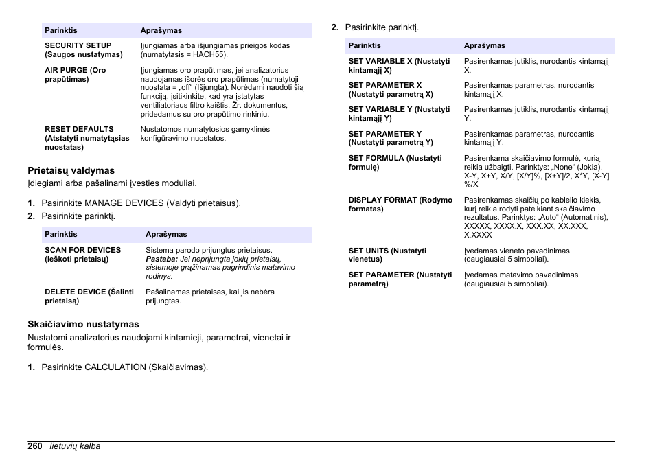 Prietaisų valdymas, Skaičiavimo nustatymas, Daugiau informacijos žr | Parametrai, vienetai ir formulės. žr, Skaičiavimo, Nustatymas | Hach-Lange HACH 5500 sc PO43-LR Operations User Manual | Page 260 / 392