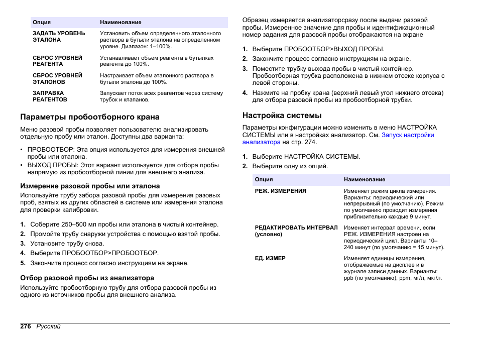 Параметры пробоотборного крана, Измерение разовой пробы или эталона, Отбор разовой пробы из анализатора | Настройка системы | Hach-Lange HACH 5500 sc PO43-LR Operations User Manual | Page 276 / 392