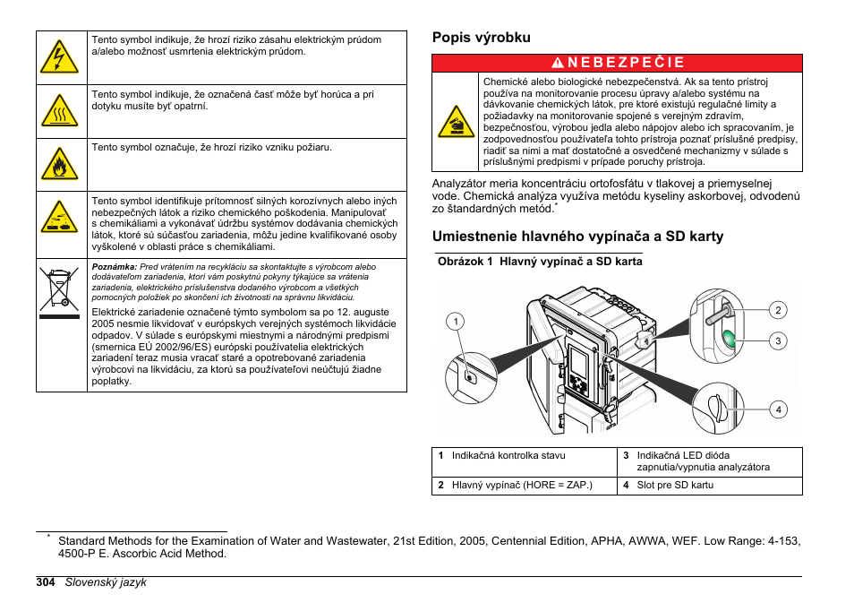 Popis výrobku, Umiestnenie hlavného vypínača a sd karty | Hach-Lange HACH 5500 sc PO43-LR Operations User Manual | Page 304 / 392