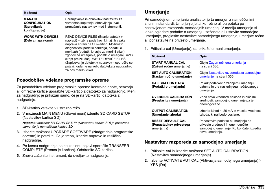 Posodobitev vdelane programske opreme, Umerjanje, Nastavitev razporeda za samodejno umerjanje | Na strani 335, Umerjanja glejte | Hach-Lange HACH 5500 sc PO43-LR Operations User Manual | Page 335 / 392