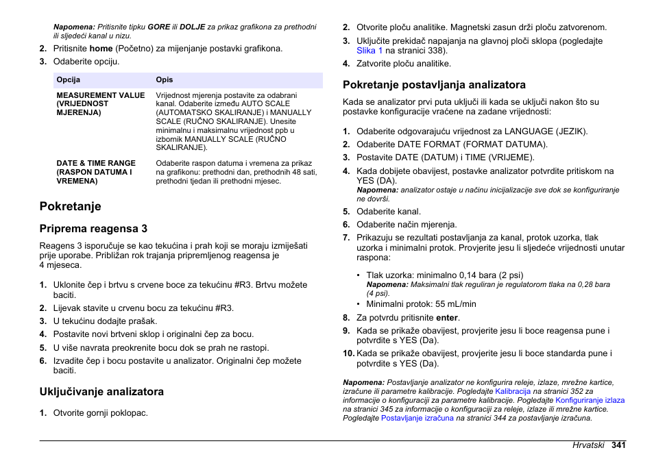 Pokretanje, Priprema reagensa 3, Uključivanje analizatora | Pokretanje postavljanja analizatora, Na stranici | Hach-Lange HACH 5500 sc PO43-LR Operations User Manual | Page 341 / 392