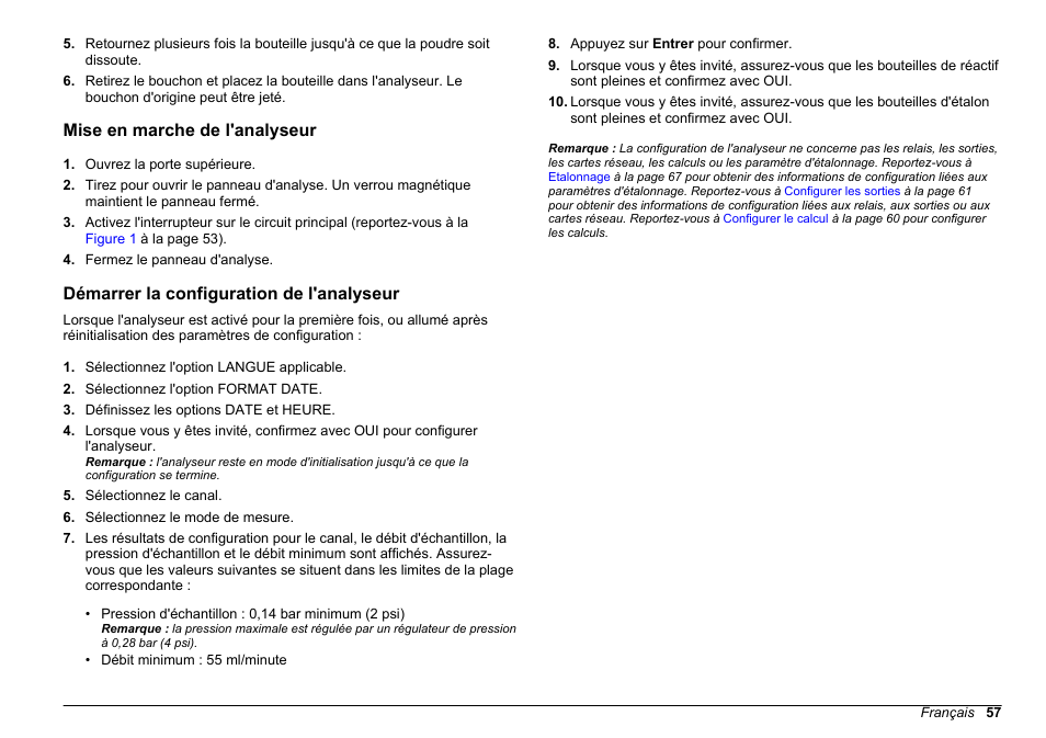 Mise en marche de l'analyseur, Démarrer la configuration de l'analyseur | Hach-Lange HACH 5500 sc PO43-LR Operations User Manual | Page 57 / 392