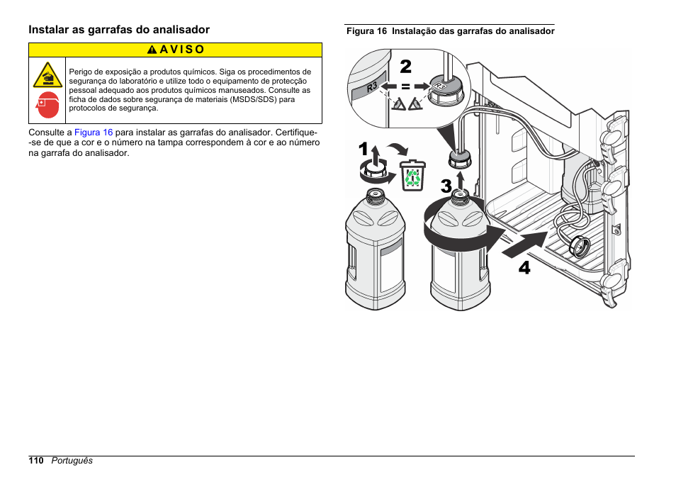 Instalar as garrafas do analisador | Hach-Lange HACH 5500 sc SiO2 Installation User Manual | Page 110 / 418