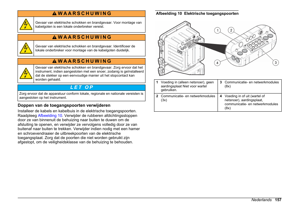 Doppen van de toegangspoorten verwijderen | Hach-Lange HACH 5500 sc SiO2 Installation User Manual | Page 157 / 418