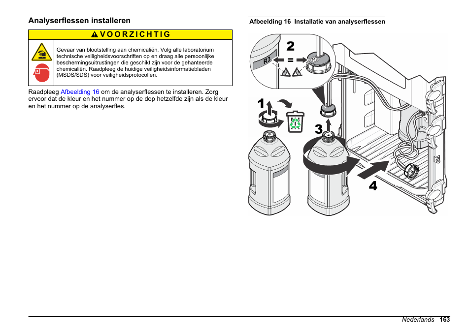 Analyserflessen installeren | Hach-Lange HACH 5500 sc SiO2 Installation User Manual | Page 163 / 418