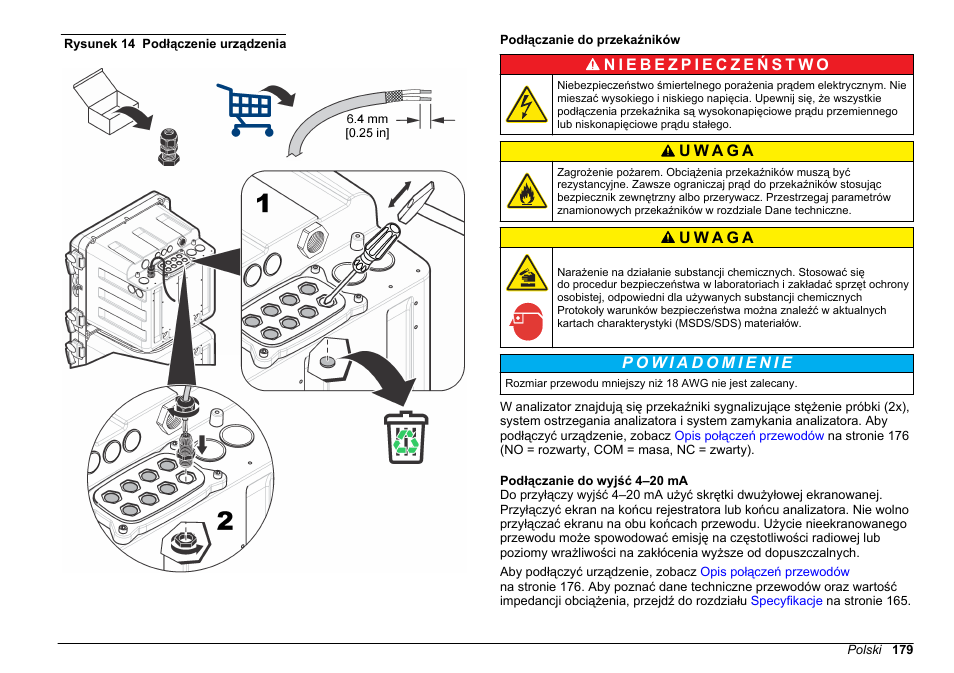 Podłączanie do przekaźników, Podłączanie do wyjść 4–20 ma, Rysunek 14 | Hach-Lange HACH 5500 sc SiO2 Installation User Manual | Page 179 / 418