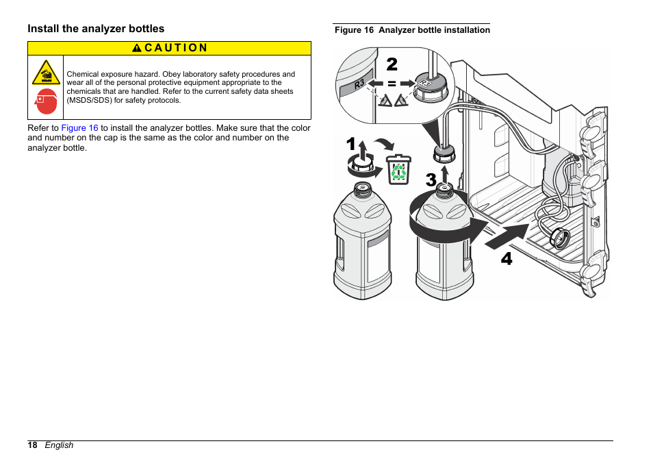 Install the analyzer bottles | Hach-Lange HACH 5500 sc SiO2 Installation User Manual | Page 18 / 418