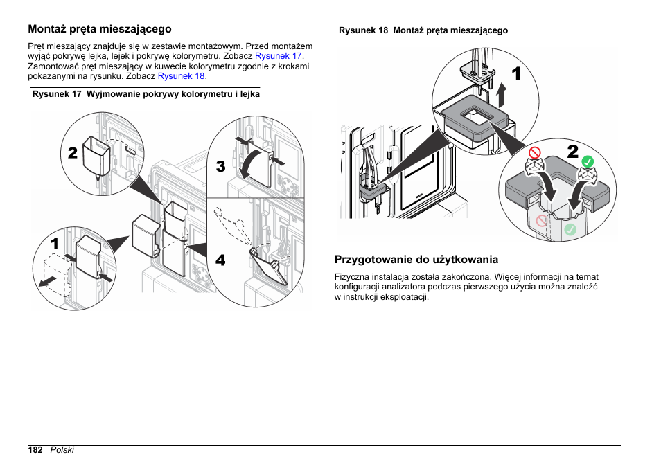 Montaż pręta mieszającego, Przygotowanie do użytkowania | Hach-Lange HACH 5500 sc SiO2 Installation User Manual | Page 182 / 418