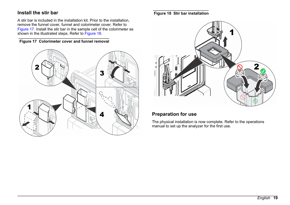 Install the stir bar, Preparation for use | Hach-Lange HACH 5500 sc SiO2 Installation User Manual | Page 19 / 418