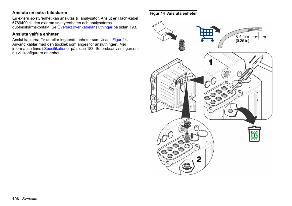 Ansluta en extra bildskärm, Ansluta valfria enheter | Hach-Lange HACH 5500 sc SiO2 Installation User Manual | Page 196 / 418