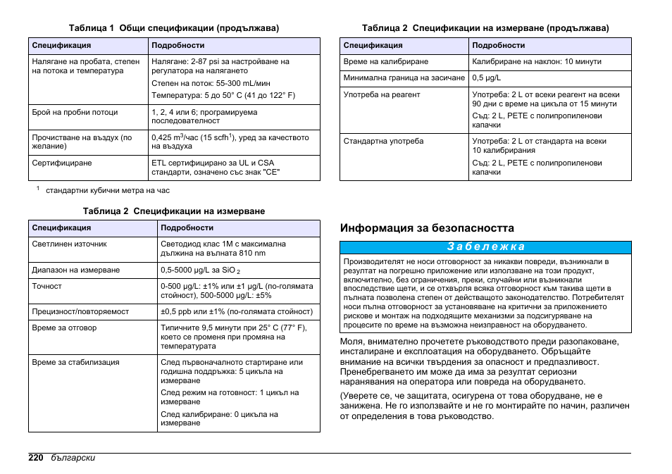 Информация за безопасността | Hach-Lange HACH 5500 sc SiO2 Installation User Manual | Page 220 / 418