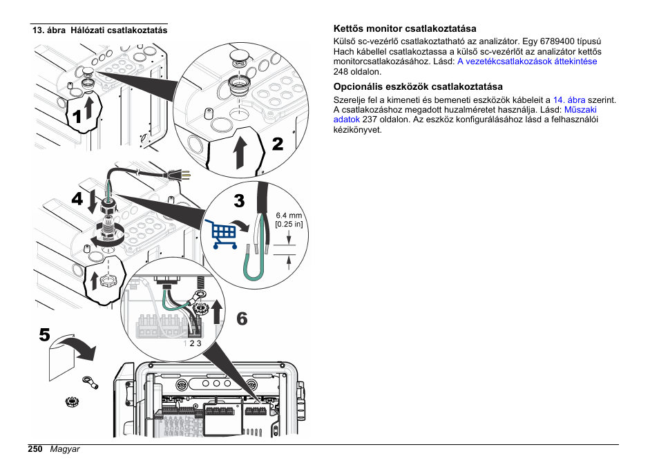 Kettős monitor csatlakoztatása, Opcionális eszközök csatlakoztatása, Ábra | Hach-Lange HACH 5500 sc SiO2 Installation User Manual | Page 250 / 418