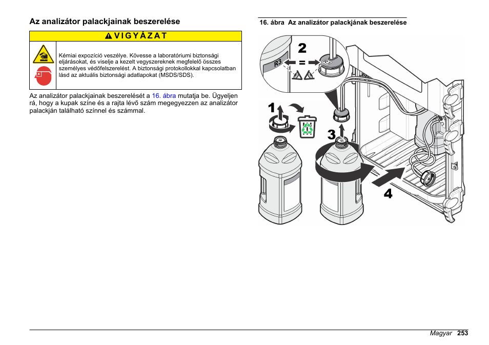 Az analizátor palackjainak beszerelése | Hach-Lange HACH 5500 sc SiO2 Installation User Manual | Page 253 / 418