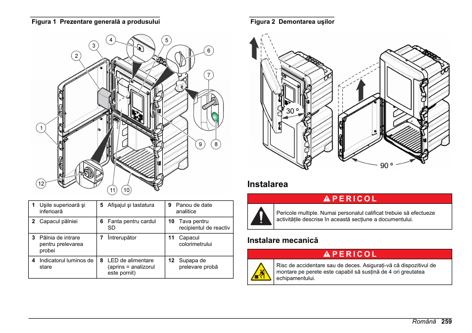 Instalarea, Instalare mecanică, Figura 1 | Pentru prezentarea generală a, Figura 2 | Hach-Lange HACH 5500 sc SiO2 Installation User Manual | Page 259 / 418