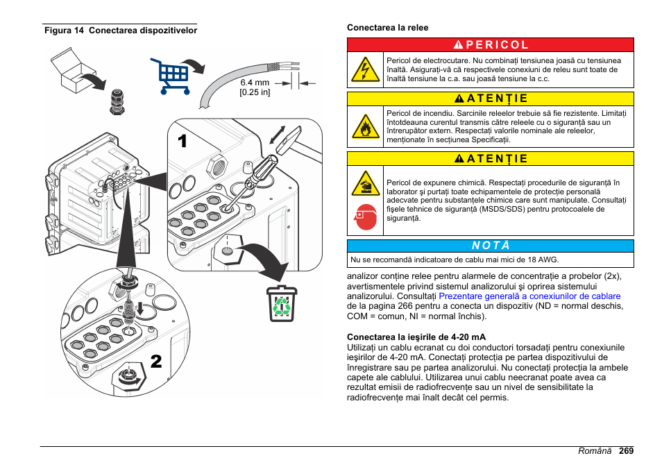 Conectarea la relee, Conectarea la ieşirile de 4-20 ma, Figura 14 | Hach-Lange HACH 5500 sc SiO2 Installation User Manual | Page 269 / 418