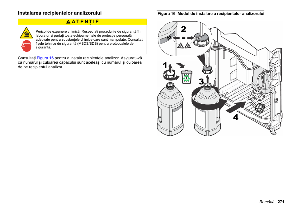 Instalarea recipientelor analizorului | Hach-Lange HACH 5500 sc SiO2 Installation User Manual | Page 271 / 418