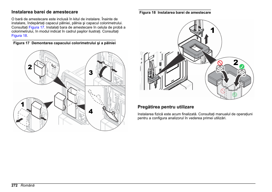 Instalarea barei de amestecare, Pregătirea pentru utilizare | Hach-Lange HACH 5500 sc SiO2 Installation User Manual | Page 272 / 418