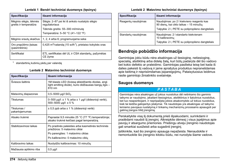 Bendrojo pobūdžio informacija, Saugos duomenys, Puslapyje | Hach-Lange HACH 5500 sc SiO2 Installation User Manual | Page 274 / 418