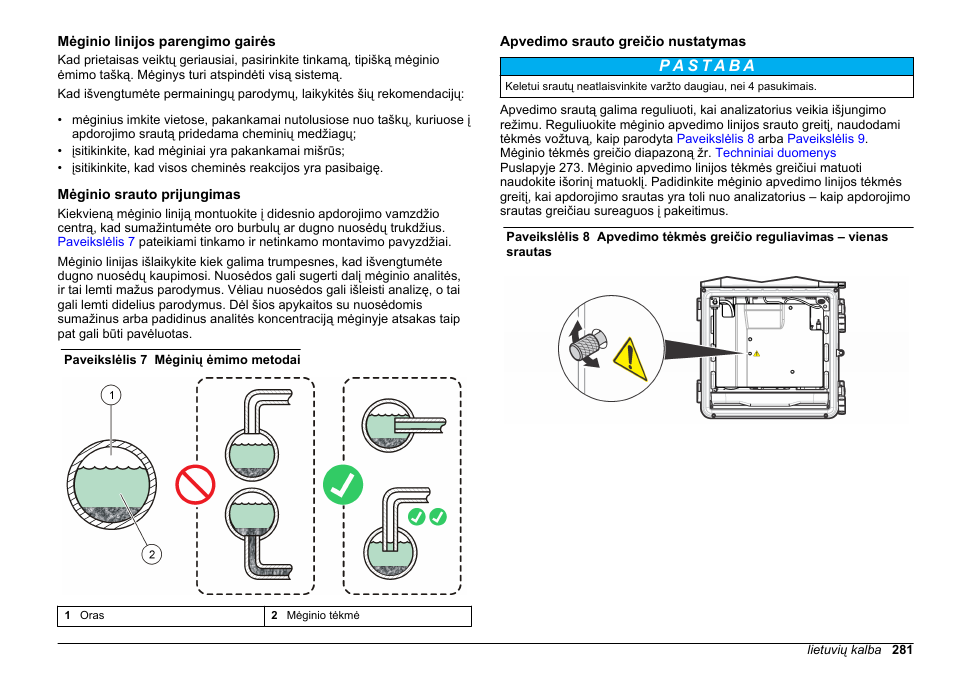 Mėginio linijos parengimo gairės, Mėginio srauto prijungimas, Apvedimo srauto greičio nustatymas | Hach-Lange HACH 5500 sc SiO2 Installation User Manual | Page 281 / 418