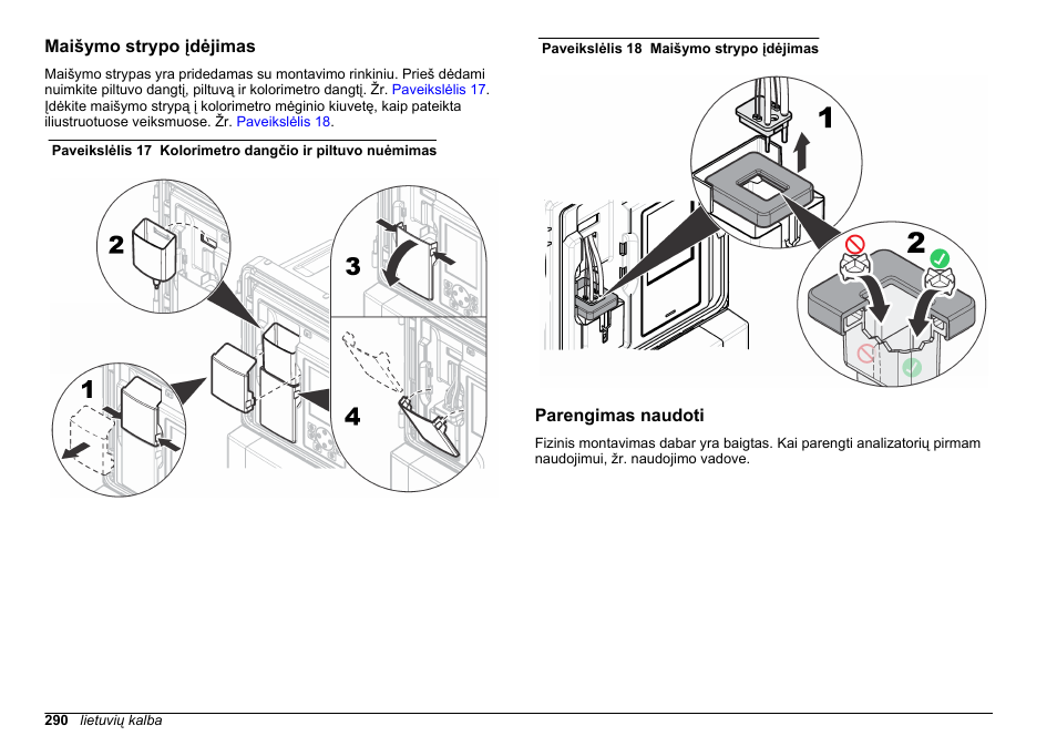 Maišymo strypo įdėjimas, Parengimas naudoti | Hach-Lange HACH 5500 sc SiO2 Installation User Manual | Page 290 / 418