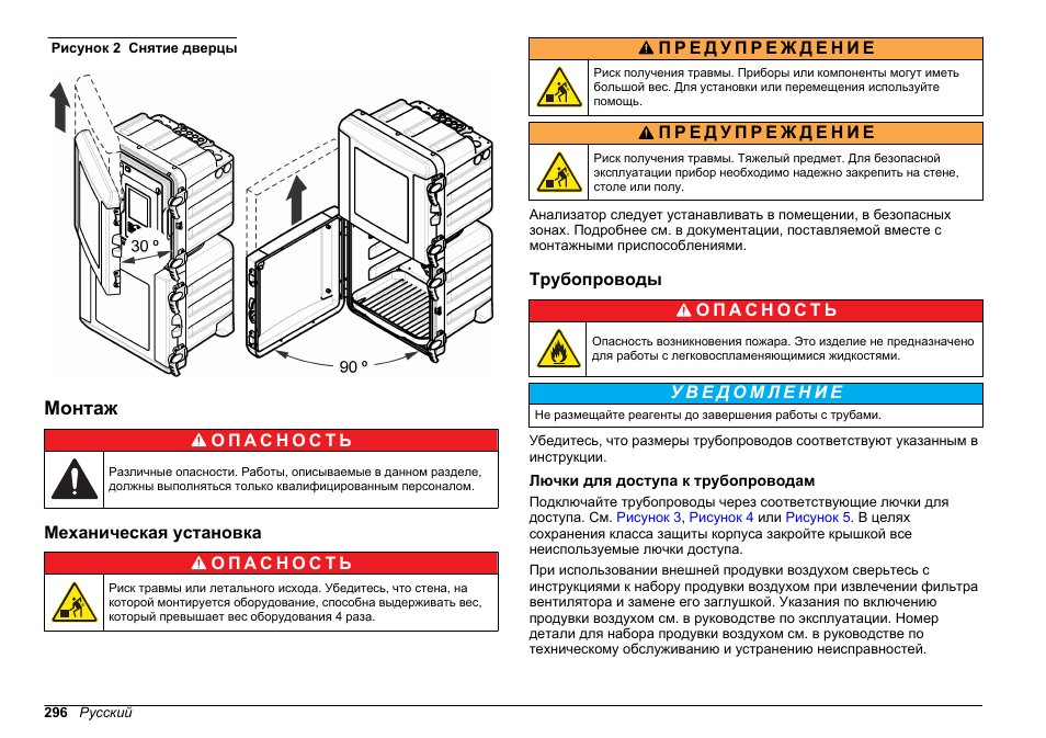 Монтаж, Механическая установка, Трубопроводы | Лючки для доступа к трубопроводам, Легко снимаются. см, Рисунок 2 | Hach-Lange HACH 5500 sc SiO2 Installation User Manual | Page 296 / 418