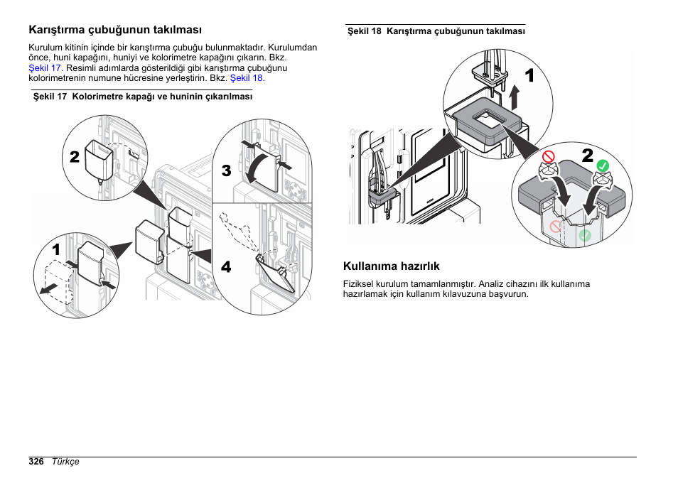 Karıştırma çubuğunun takılması, Kullanıma hazırlık | Hach-Lange HACH 5500 sc SiO2 Installation User Manual | Page 326 / 418