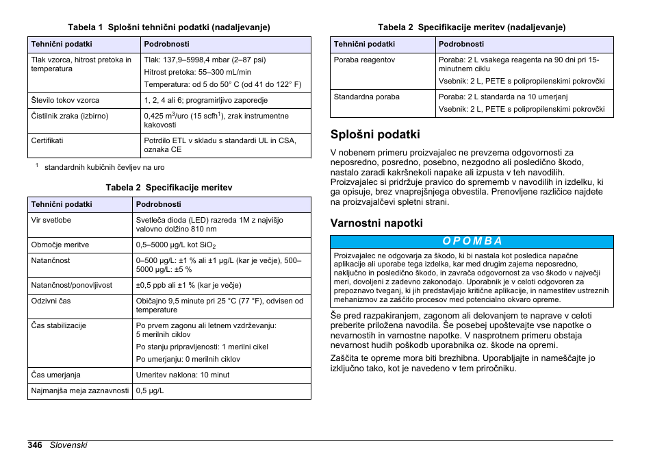 Splošni podatki, Varnostni napotki | Hach-Lange HACH 5500 sc SiO2 Installation User Manual | Page 346 / 418