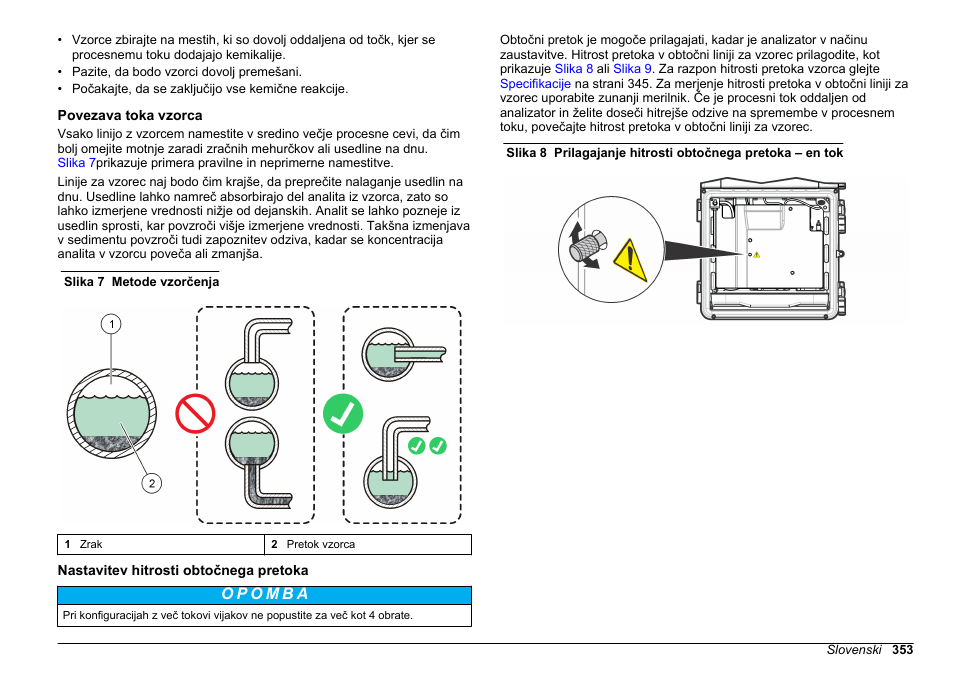 Povezava toka vzorca, Nastavitev hitrosti obtočnega pretoka | Hach-Lange HACH 5500 sc SiO2 Installation User Manual | Page 353 / 418